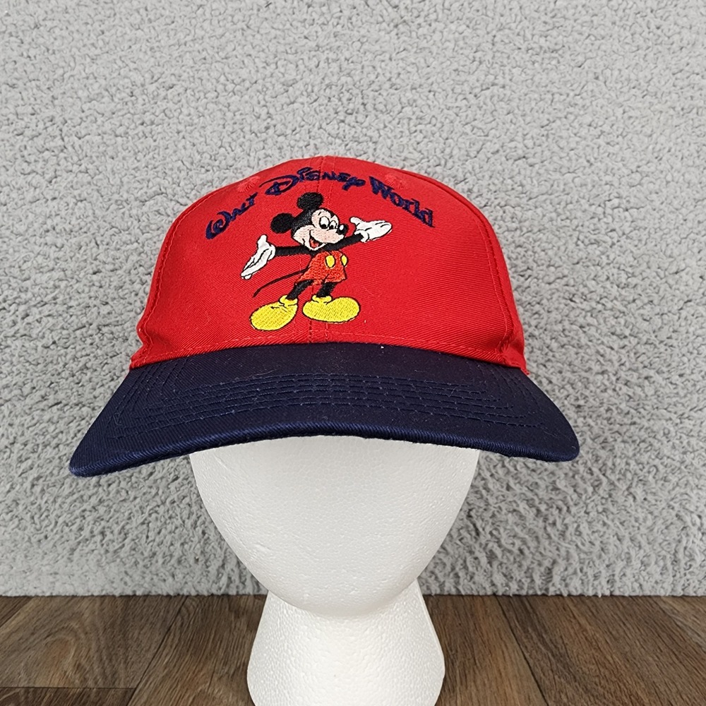 Vintage 90s Walt Disney World Mickey Mouse Youth Snapback Hat Red Navy Blue